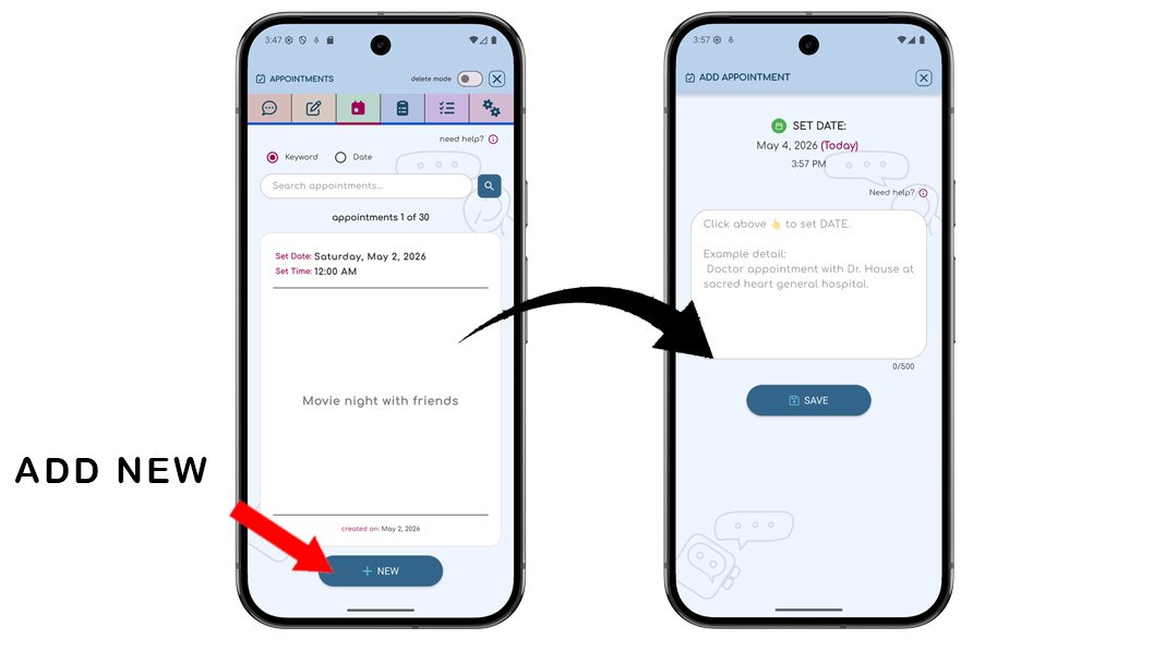 ChatNotr Appointments screen showing the New button at the bottom for manually creating a new Appointment