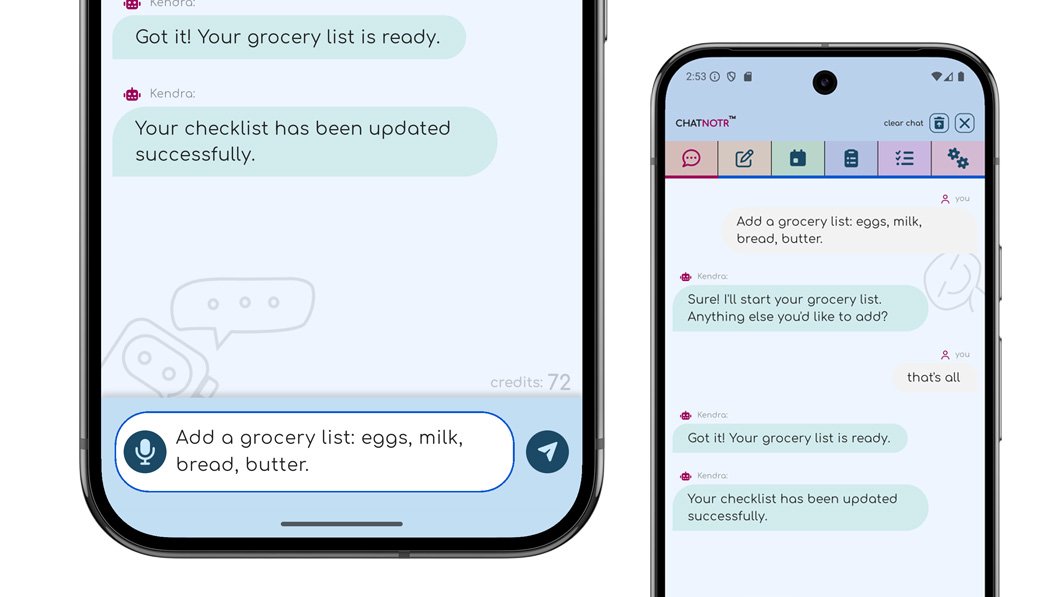 ChatNotr chat screen showing how to add a checklist.