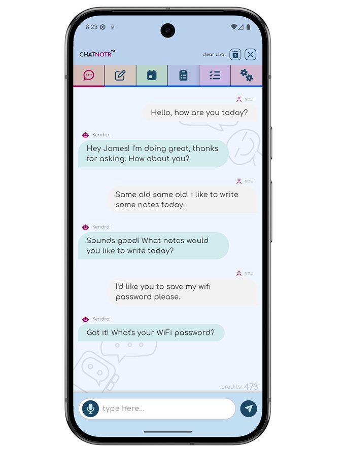ChatNotr Chat screen showing the conversation interface where users can save and retrieve notes