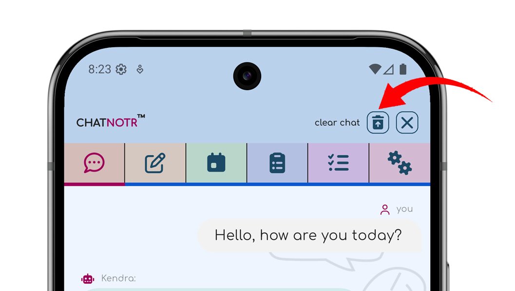 ChatNotr Chat screen showing the clear chat history button