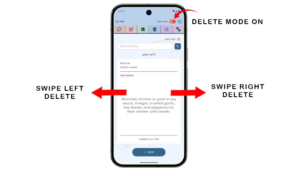 ChatNotr app on a phone showing the delete mode toggle button located at the top right of the screen