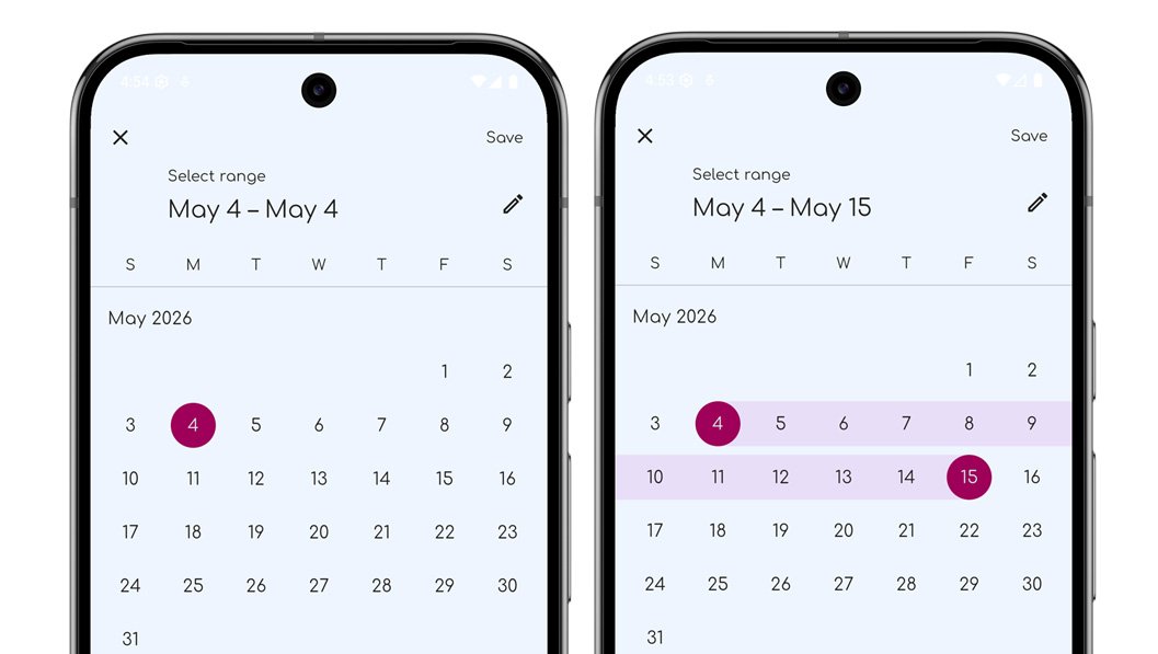 ChatNotr calendar showing how to select a single date or a date range