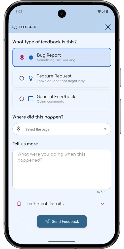 ChatNotr feedback and suggestions screen for submitting ideas and reporting issues