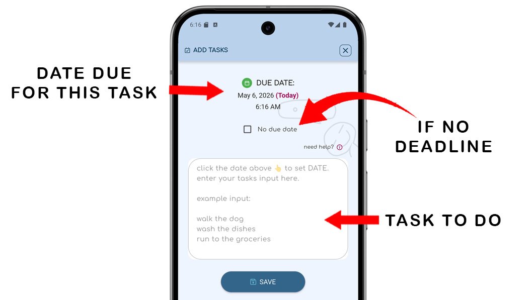 ChatNotr app on a phone showing the add task form with fields for task title, due date, time, and notes