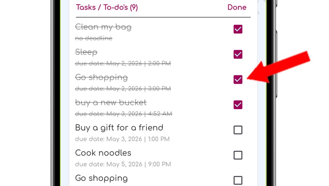 ChatNotr task screen showing how to mark task as done