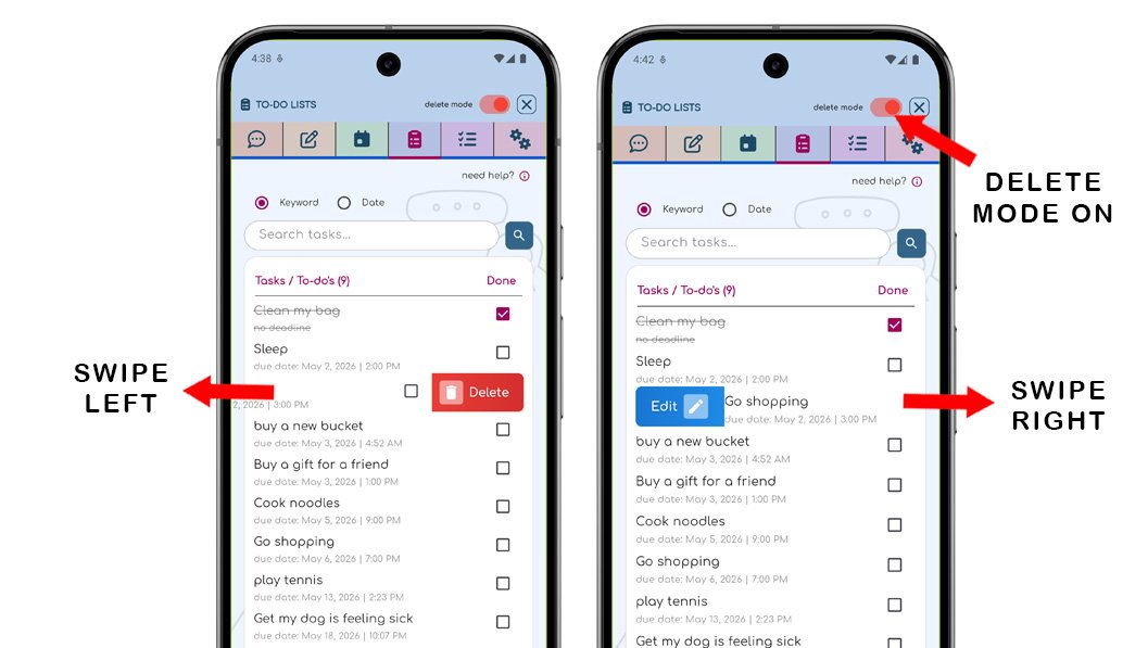 ChatNotr task screen showing the how to edit/delete tasks